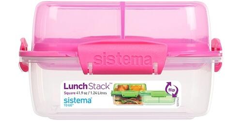Sistema Lunch Stack Square 1,24 l klar - pink